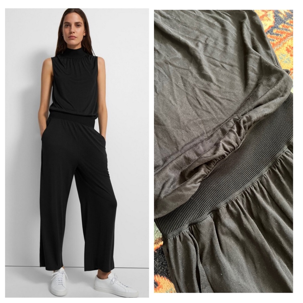 NWT Theory black jumpsuit mock neck modal silk flowing ankle length sleeveless S